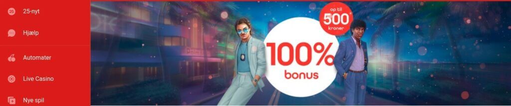 100% bonus hos rød 25