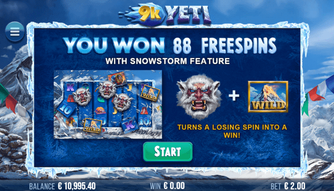 Du kan vinde op til 880 free spins i 9K Yeti spillemaskinen