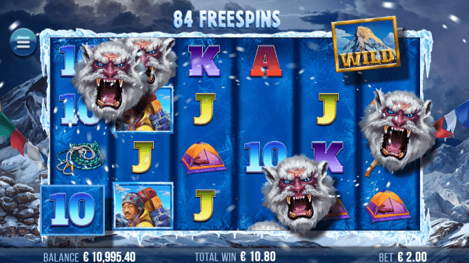 Free spins-runden i 9K Yeti fungerer med 'Snowstorm'-funktionen