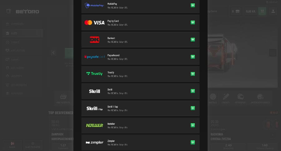 Betoro betalingsmetoder