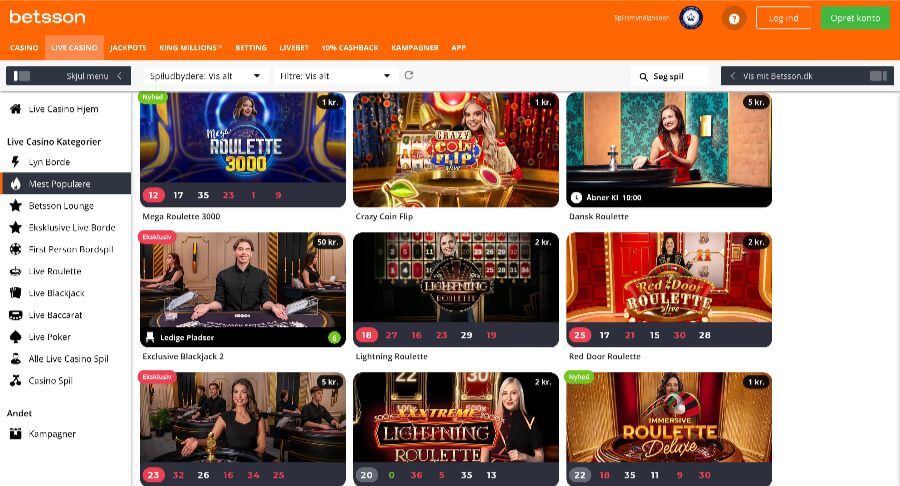 Betsson live casino