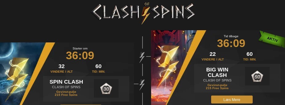 Vind free spins i Clash of Spins-turneringer.