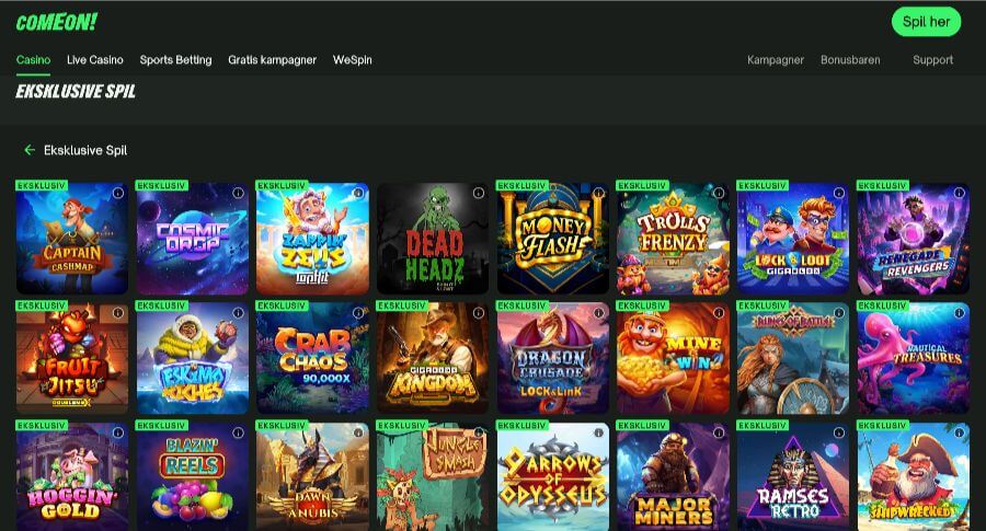 ComeOn! eksklusive spil