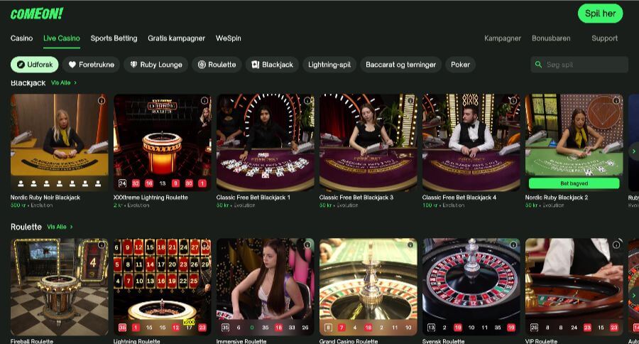 ComeOn! live casino