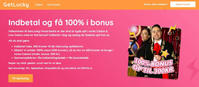 GetLucky anmeldelse - Få op til 500 kr. i velkomstbonus