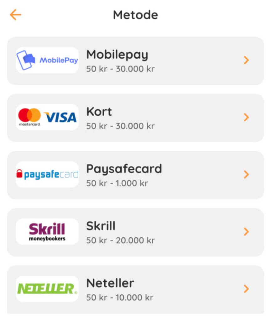 GetLucky betalingsmetoder