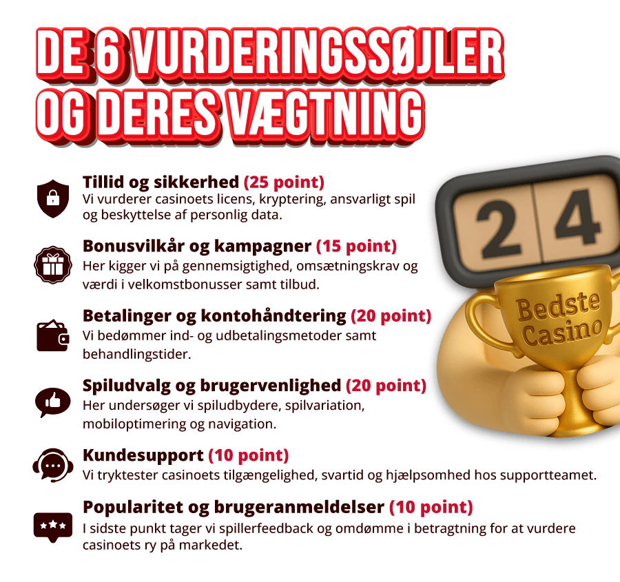 De 6 vurderingssøjler og deres vægtning