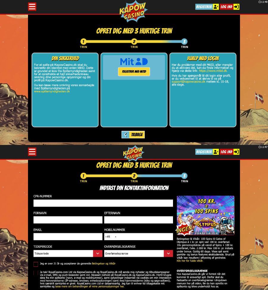 KapowCasino oprettelse
