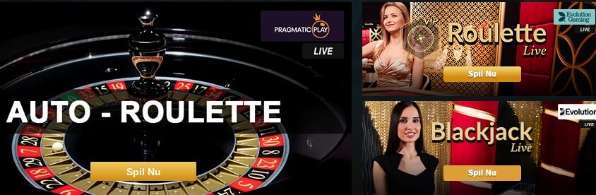 Spil på live casino med live dealer.