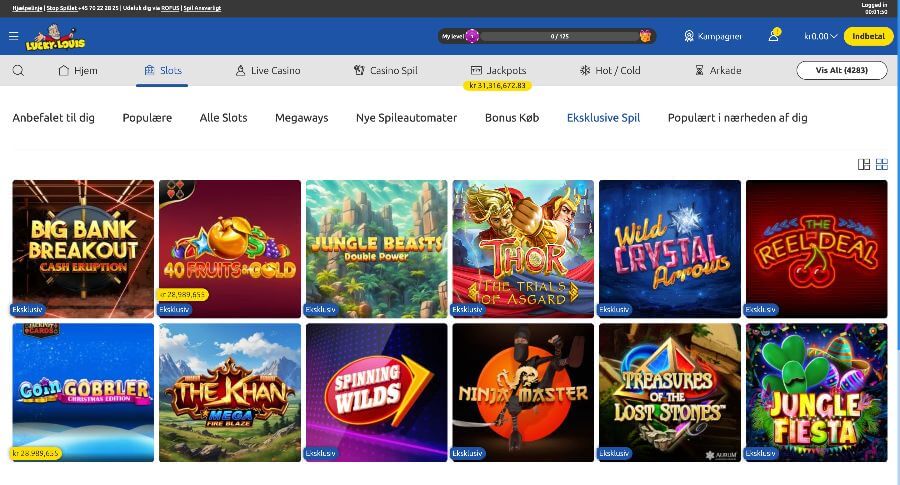 LukcyLouis eksklusive spil