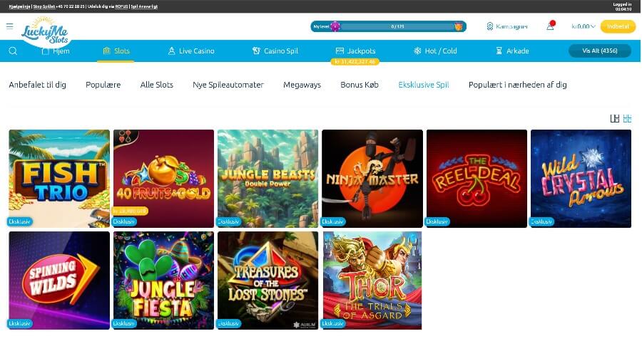 LuckyMe Slots eksklusive spil