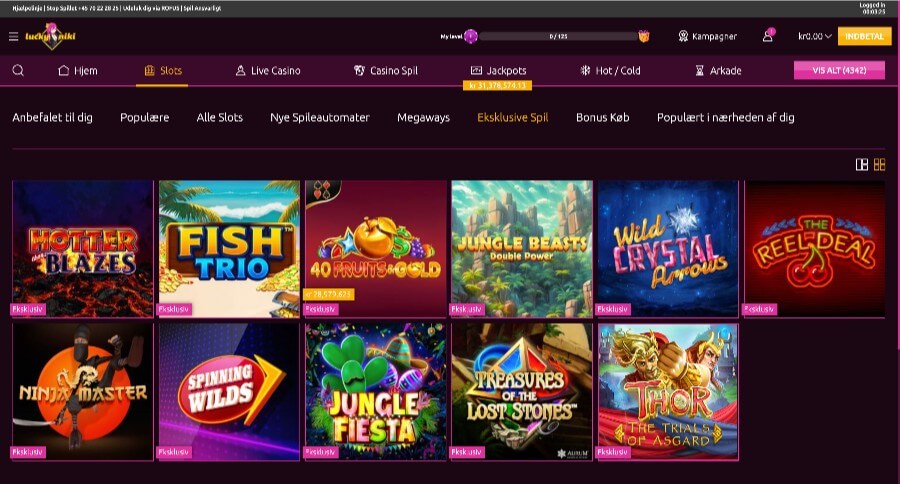 LuckyNiki eksklusive spil