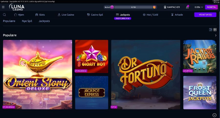 Luna Casino jackpots