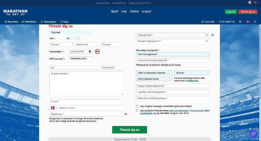 Marathonbet oprettelse