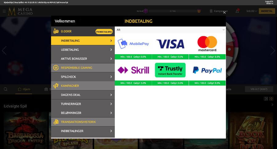 Mega Casino betalingsmetoder