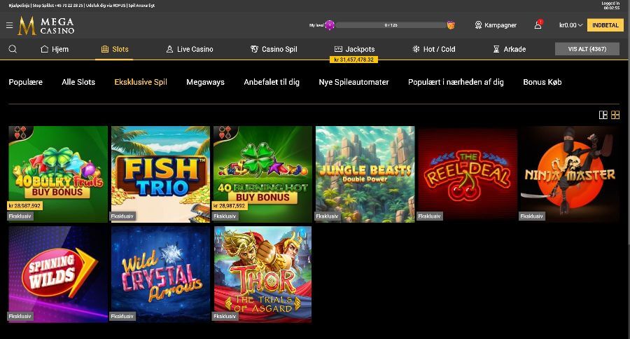 Mega Casino eksklusive spil