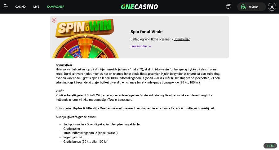 One Casino kampagner