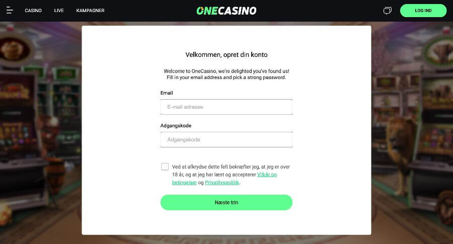 One Casino oprettelse