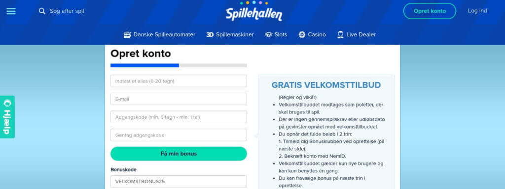 Opret konto hos Spillehallen