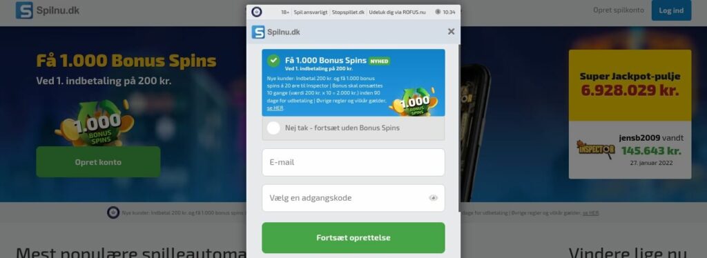 Oprettelse hos Spilnu.dk