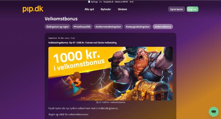 Pip.dk velkomstbonus