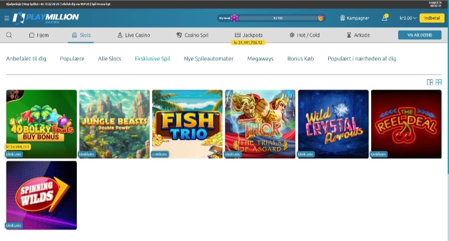 PlayMillion eksklusive spil