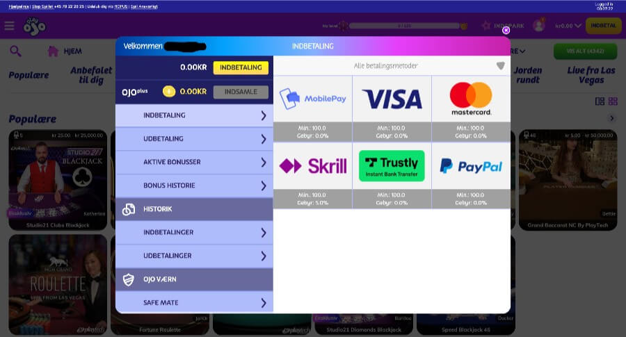 PlayOJO betalingsmetoder