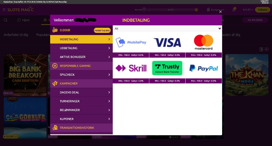 SlotsMagic betalingsmetoder
