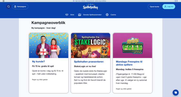 Spillehallen anmeldelse - Få 75 kr. uden indbetaling i velkomstbonus