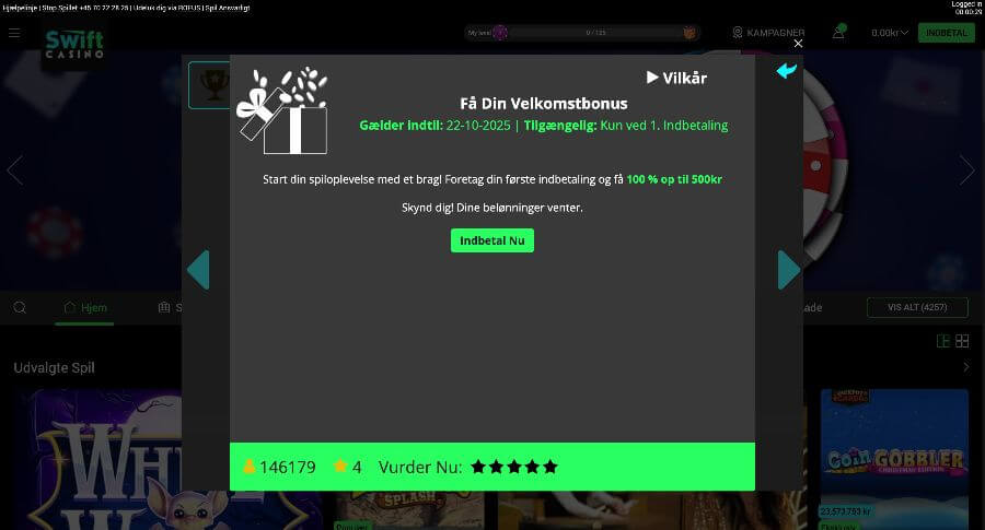 Swift Casino velkomstbonus