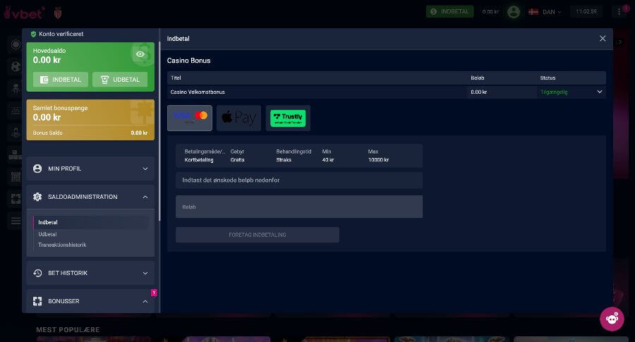 Vbet betalingsmetoder