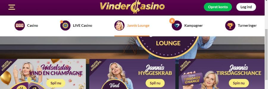 Menu VinderCasino - Screenshot