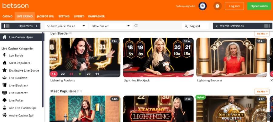 Betssons live casino