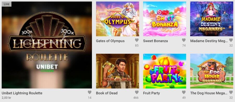 Unibet Casino har mange casinospil