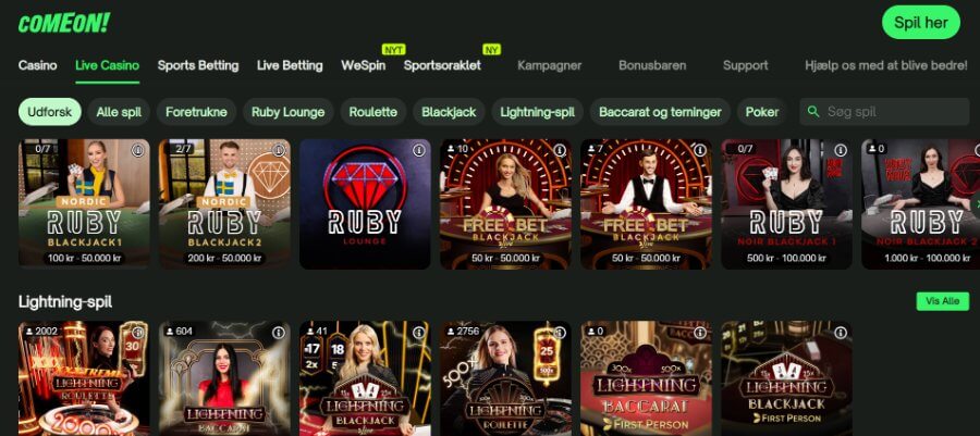 ComeOn live casino