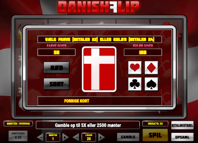 Man kan gamble med sine gevinster i Danish Flip spillemaskinen