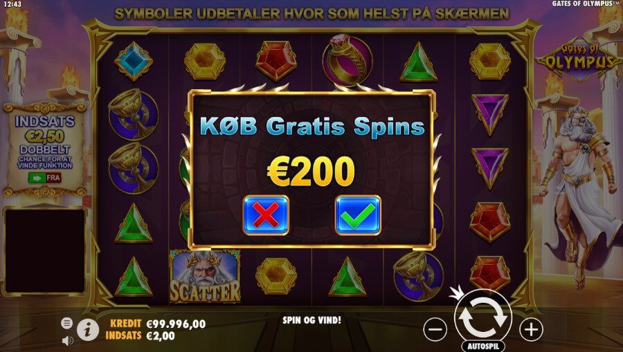 Køb gratis spins i Gates of Olympus