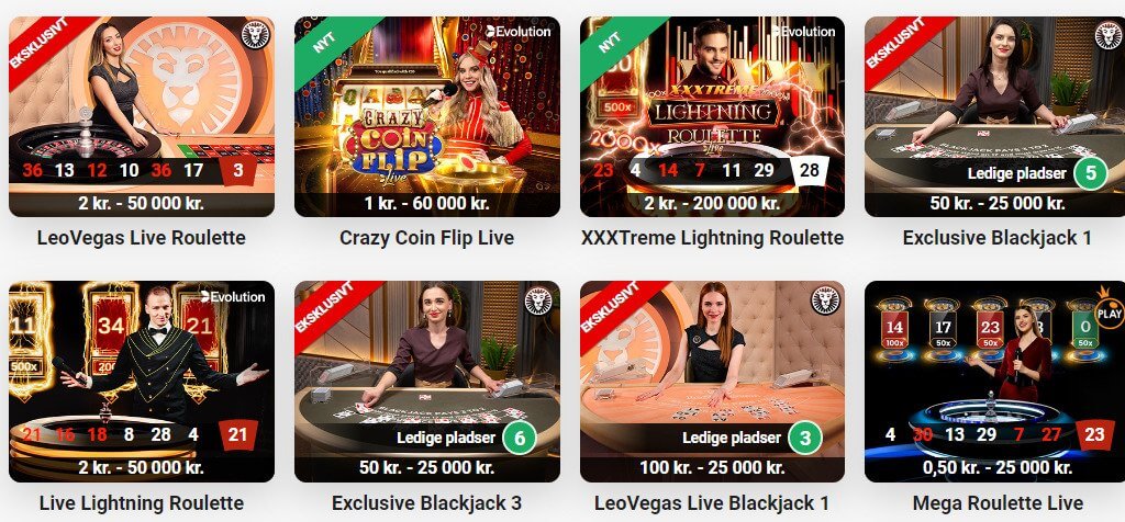 Udvalg af live casino-borde
