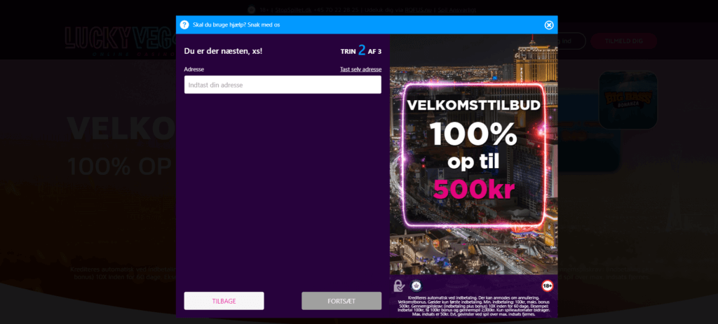 Trin 2 i oprettelse af konto hos LuckyVegas