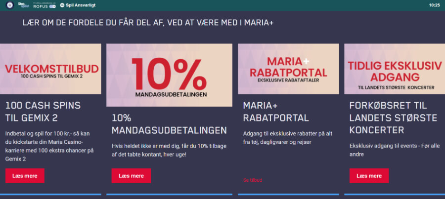 Maria Casinos belønningsprogram, Maria+