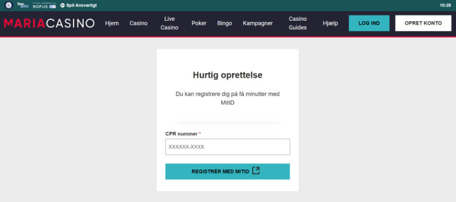 Opret konto hos Maria Casino med Mit-ID