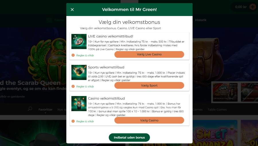 Mr Greens velkomstbonusser