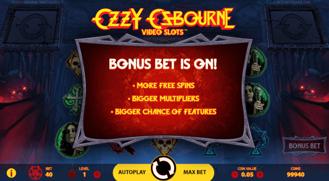 Spil med Bonus Bet i Ozzy Osbourne Video Slot