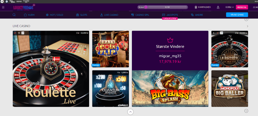 LuckyVegas' live casino.