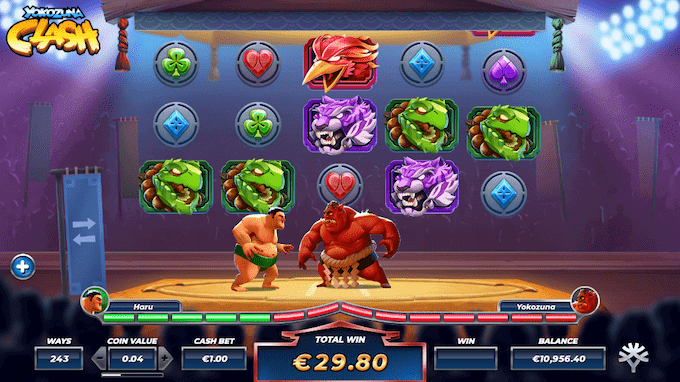 Vind over stormesteren i Yokozuna Clash og få fordoblet dine gevinster i spillets free spins runde